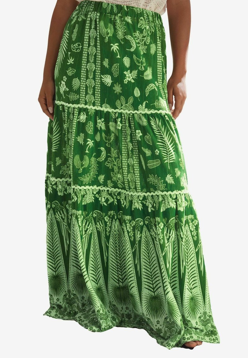 Next - REGULAR FIT -TIERED - Maksi sijonas - green feather print, Padidinti