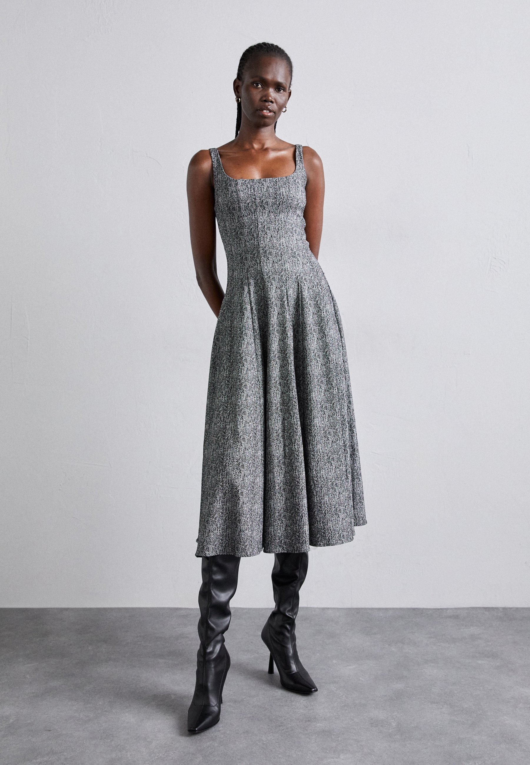 grey ruched midi dress Staud Size M Black Viscose Long Sleeve Front Twist Maxi Side Zip Dress —  Labels Resale Boutique main image 1