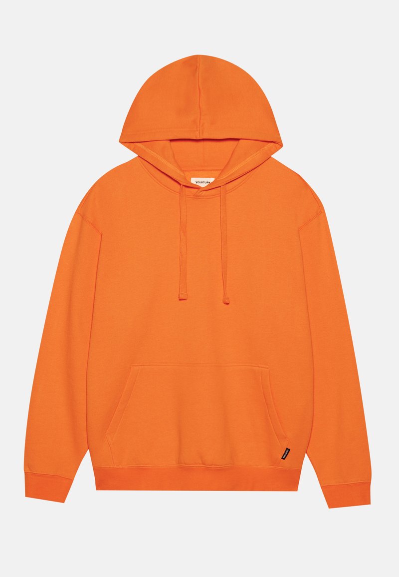 Hoodie orange en mélange de coton, avec une poche kangourou, des cordons de serrage et des poignets côtelés. Design simple, sans motifs ni accents.