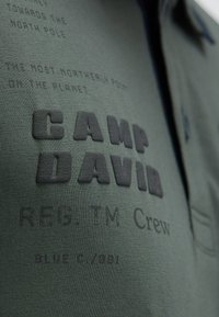 Polo shirt verde in cotone con testo in rilievo nero "CAMP DAVID", con ulteriori dettagli stampati, tra cui grafiche e loghi.
