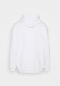 Effen witte hoodie gezien vanuit de achterkant, met een capuchon, lange mouwen en ribgebreide manchetten en onderkant.