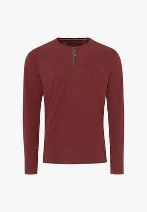 Långärmad henley-skjorta i burgundy, tillverkad av mjukt tyg, med en tre-knapps placket, en bröstficka och ribbade ärmslut.