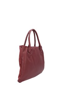 Borsa tote in pelle rossa con superficie strutturata, doppi manici e design minimalista. La forma è rettangolare con bordi leggermente arrotondati.
