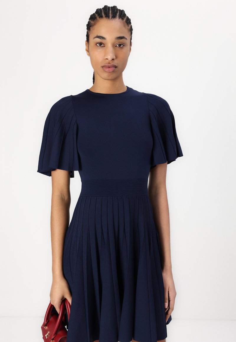 strapless open back dress Clémence Black Velvet-Panel Pleated Midi Dress, L / Black main image 1