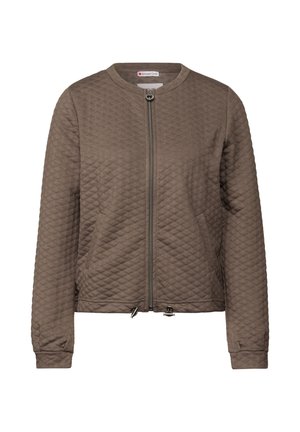 Quilted brun bomberjakke med fuld frontlynlås, snørebåndsafbrydelse og lange ærmer, uden krave, fra Street One mærket.