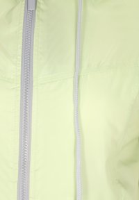Lichtgroene windbreaker met een voorrits, grijze accenten en verstelbare koorden, met een gladde, lichte textuur.