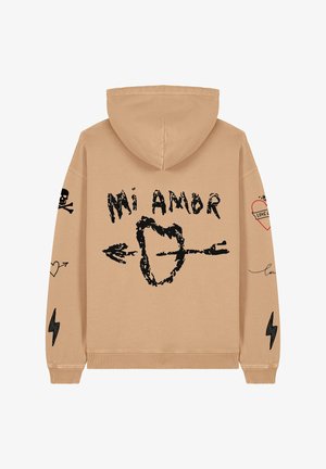 Mira Paris, MI AMOR TATTOO BACK EMBROIDERY UNISEX VINTAGE HOODIE - Kapuutsiga pusa - beige