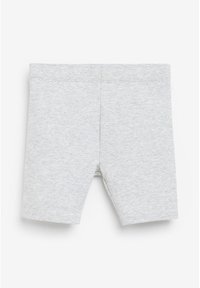Shorts en mélange de coton gris avec une taille élastique, présentant une texture lisse et un design simple et près du corps. Pas de motifs ni de logos.