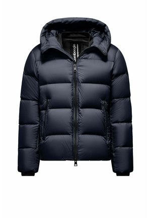Marine pufferjack met een capuchon, met gequiltte secties, een ritssluiting aan de voorkant, zijzakken en elastische manchetten voor een snug fit.