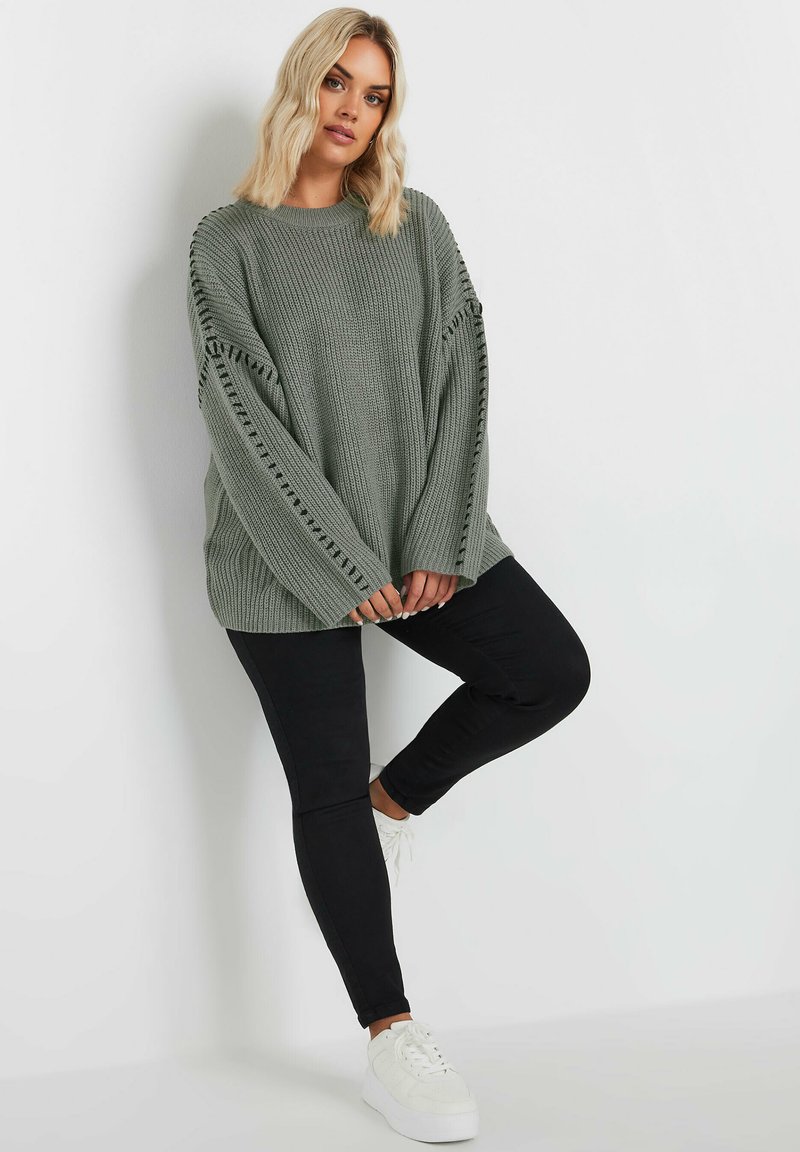 Yours Clothing BLANKET STITCH - Stickad tröja - grey