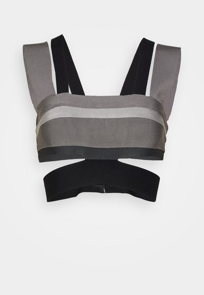 Hervé Léger HERVE LEGER LAW ROACH BANDAGE CUTOUT CROP - Μπλούζα - ash
