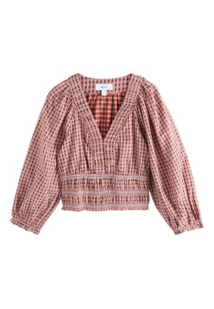 Next, REGULAR FIT - SMOCKED V-NECK LONG SLEEVE - Bluse - brown red heart gingham