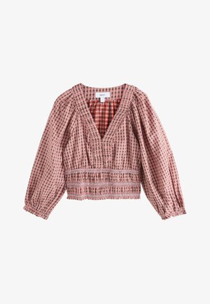 Next, REGULAR FIT - SMOCKED V-NECK LONG SLEEVE - Blouse - brown red heart gingham