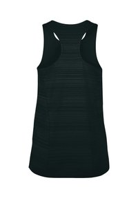 Schwarzes Sport-Tanktop mit strukturiertem Streifenmuster, im Racerback-Stil und offenen Armausschnitten für Atmungsaktivität.