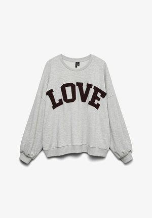 Helehall pikkade varrukatega dressipluus, millel on elastsed varrukasääred ja rinnal suurelt mustades tähtedes kiri "LOVE".