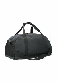 Borsa duffel nera realizzata in tessuto resistente, con apertura superiore con zip, due manici per il trasporto e una tracolla regolabile. Inclusa una tasca laterale in rete.
