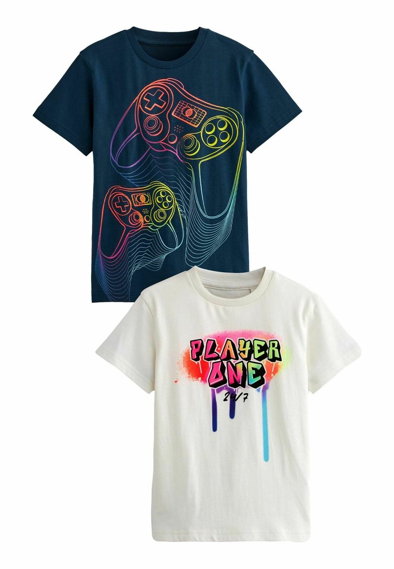 Next - GRAPHIC SHORT SLEEVE 2 PACK STANDARD - Nyomott mintás póló - navy blue white rainbow gaming, Nagyítás