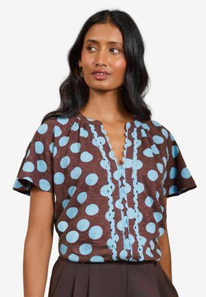 Love & Roses, REGULAR FIT - NOTCH NECK RIC RAC SHORT SLEEVE TOP . - T-Shirt print - chocolate brown spot