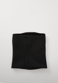 Bandeau en tissu tricot noir avec un design sans couture, présentant une texture lisse et une forme rectangulaire. Convient à différentes tailles de tête.