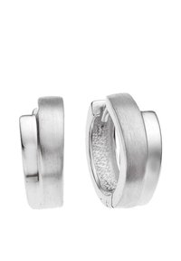 Zilveren oorringen van sterlingzilver met een geborstelde afwerking, met een glad, rond ontwerp en een gestructureerde binnenkant.