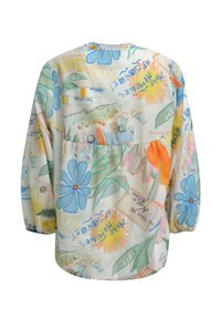 Bunt gemusterte, leichte Bluse mit einem floral und strandthematischen Druck. Bequeme Passform, runder Ausschnitt und elastische Bündchen.