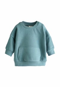 Lichtgroene sweatshirt met een ronde hals, lange mouwen, geribde manchetten en een voorzak. Gemaakt van zachte stof met een gladde textuur.