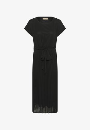 Mustast kergest kangast kleit, millel on lühikesed varrukad, vöökohal pael ning plisseeritud seelik. Pikkus ulatub põlve alla.