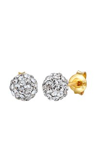 Silberne Steckerohrringe mit gruppierten klaren Kristallsteinen in runder Form, mit einem vergoldeten Steckverschluss und Schmetterlingsverschluss.