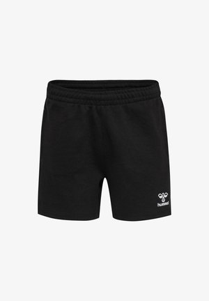 Fekete pamut rövidnadrág, elasztikus derékkal. Az alsó jobb oldalon egy fehér logó található, és a dizájn egyszerű, díszítések nélkül.