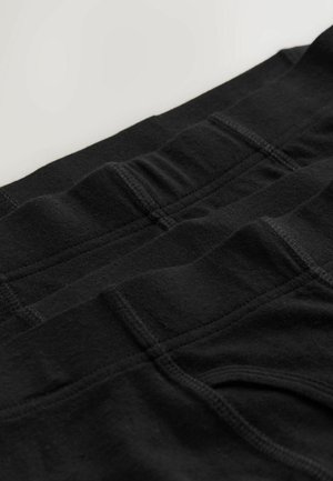 Pantaloni scurți negri din bumbac cu talie elastică, având cusături plate și textură netedă. Două perechi aranjate ușor suprapuse.