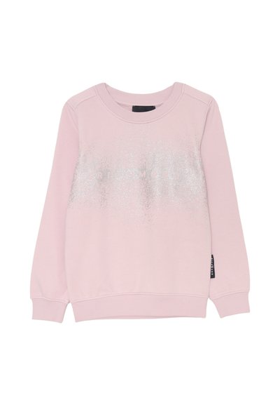 Felpa rosa chiaro a maniche lunghe con polsini e orlo a coste, caratterizzata da testo in glitter argento "RICHMOND" sulla parte anteriore.