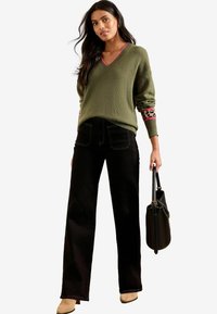 Love & Roses COSY V NECK LONGLINE - Stickad tröja - khaki green