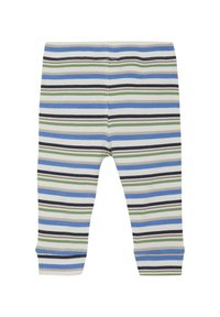 Randiga leggings i bomullsblandning, med horisontella ränder i blått, grönt, svart och krämfärgat, med en ribbad textur och elastisk midja.