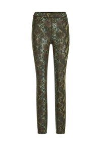 Leggings met snakeskinpatroon in groene en bruine tinten, met een nauwsluitend ontwerp, een gladde textuur en een hoge tailleband voor extra comfort.