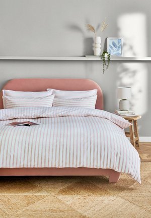 Next, REVERSIBLE DUVET COVER AND PILLOWCASE SET UNISEX - Bettwäsche - pink white slim stripe