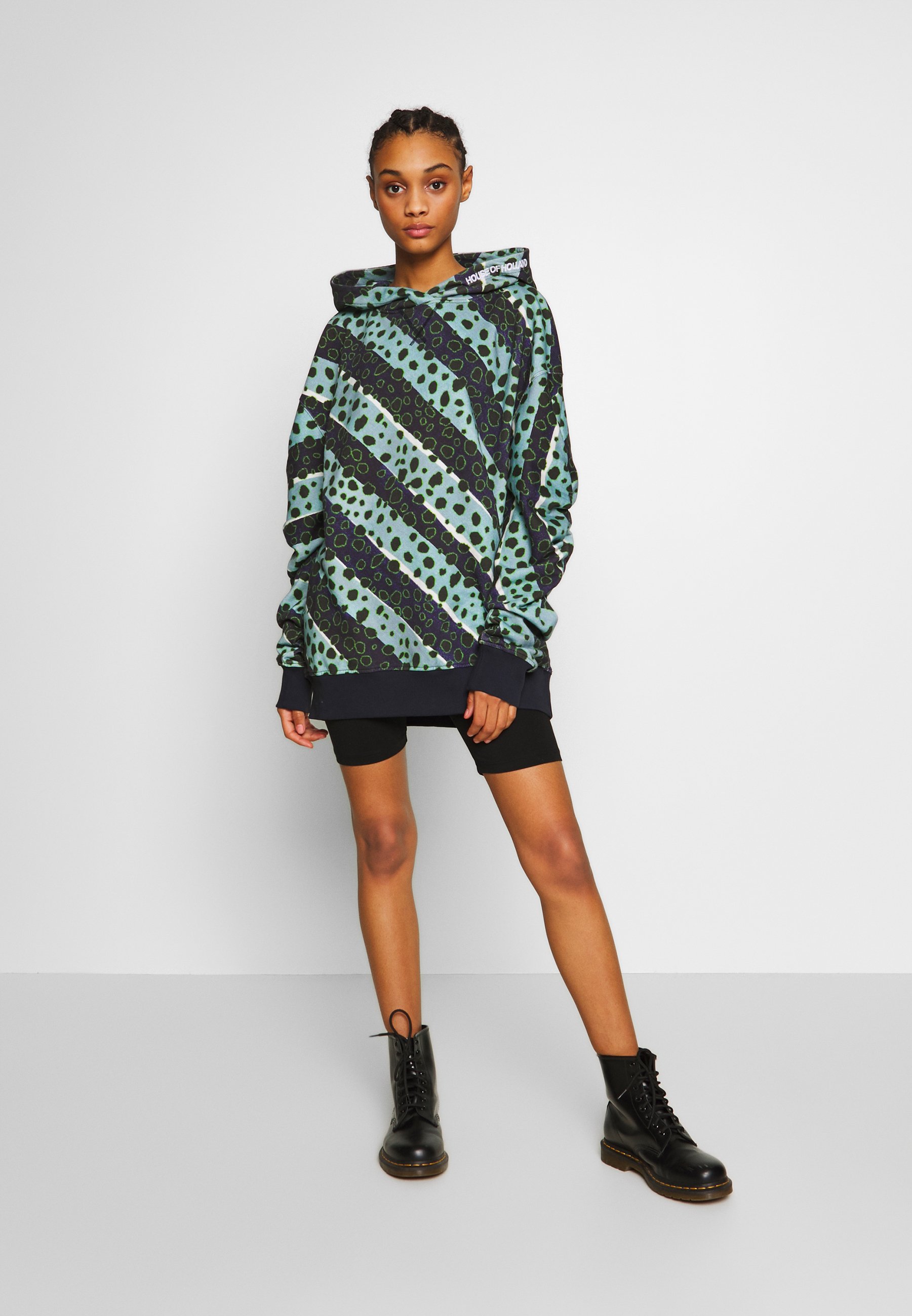 House of Holland LONGLINE MUTED STRIPE CHEETAH HOODIE House of Holland LONGLINE MONO SOUNDWAVE HOODIE - Hoodie - black