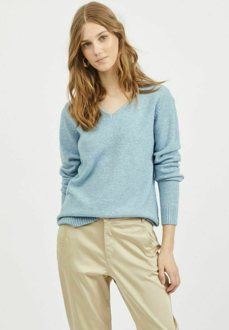 VILA VIRIL V-NECK L/S - Stickad tröja - captains blue