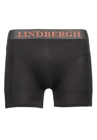 Boxer briefs neri con un elastico grigio che presenta la scritta "LINDBERGH" in caratteri arancioni. Il tessuto sembra liscio e elasticizzato.