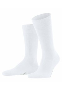 Weiße Baumwollmischsocken mit gerippten Bündchen, glatter Textur und verstärkten Zehen. Mit Markenlogo an der Sohle. Klassisches Knöchel-Design.