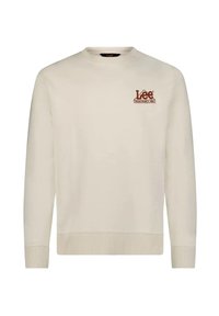 Felpa color crema in cotone, con collo tondo, polsini e orlo a costine, e un logo "Lee" ricamato in marrone sul petto.