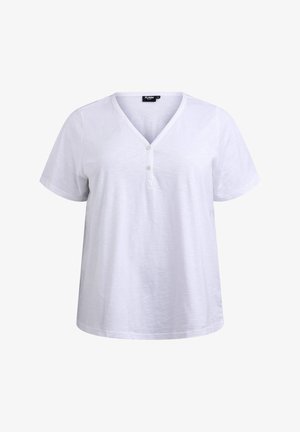 Zizzi FLASH - MIT KNOPFLEISTE - Základné tričko - bright white