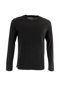 Zwarte lange mouwen T-shirt van katoen met een ronde hals. Bevat een klein logo op de borst en een rechte zoom.
