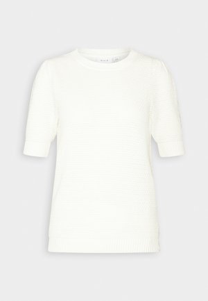 VILA, Short sleeve knit - Βασικό μπλουζάκι - white alyssum