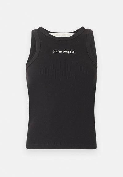 Μαύρο αμάνικο ριμπ τοπ με λευκό λογότυπο κειμένου "Palm Angels" στο στήθος και στρογγυλή λαιμόκοψη.