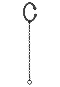 Schwarzer Metallhaken mit einer Kette, der eine kreisförmige Form und ein Kettenglied-Design aufweist, das in einer kleinen Schlaufe endet. Leicht und langlebig.