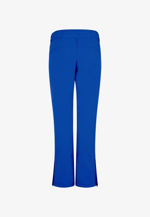 Blaue Sporthosen mit einer enganliegenden Passform, hergestellt aus dehnbarem Material, mit einer Gesäßtasche und seitlichen Schlitzen am Saum.