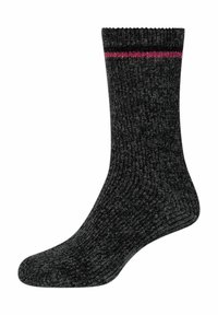 Calze grigie a coste con un accento a strisce rosa in cima. Realizzate in morbido materiale a maglia, con punta rinforzata per una maggiore durata.
