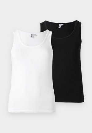 Twee tanktops worden getoond: een witte en een zwarte. Beide hebben een eenvoudig ontwerp, gemaakt van zachte katoen met een ronde halslijn.