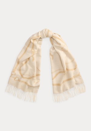Lauren Ralph Lauren, FRINGE-TRIM BELTING-MOTIF BLANKET SCARF - Bufanda - cream/camel