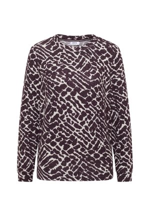 Langærmet sweater i et lilla og hvidt dyreprint. Fremstillet af blødt, tekstureret stof med rund halsudskæring og afslappet pasform.